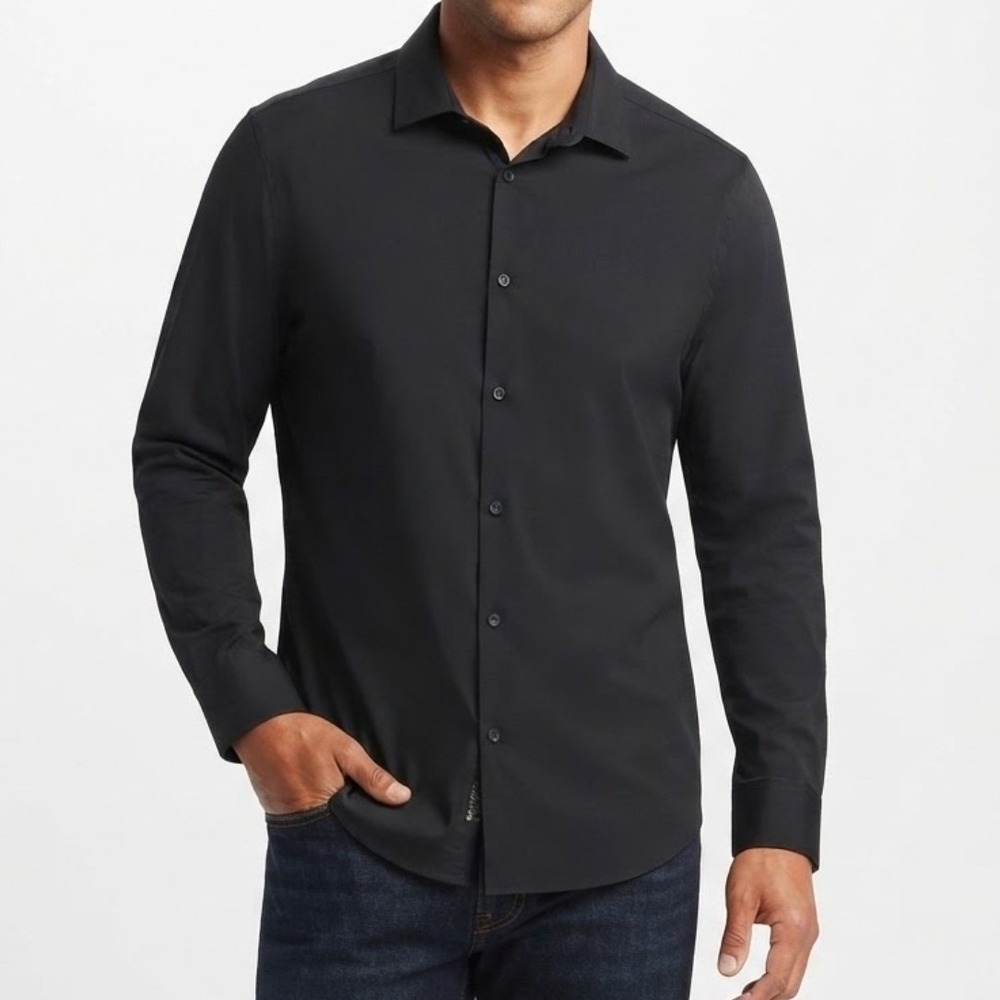 Perry Ellis Motion Stretch Solid Button Down Men's XL Black Sleek Office